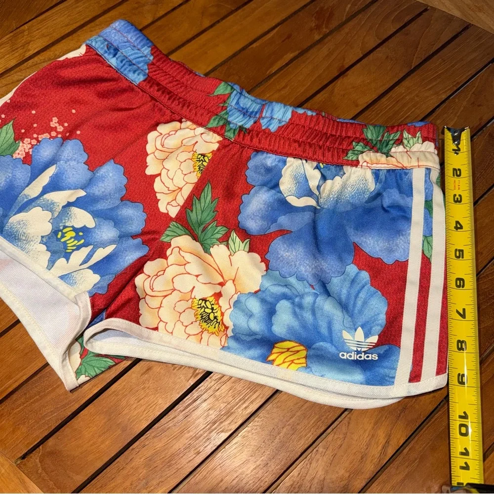 adidas Red Floral Athletic Shorts with Blue and Cream Flowers - Picture 5 of 7
